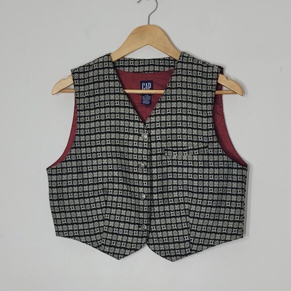 GAP Vintage Boy Kids Black Ivory Pockets Sleeveless V-Neck Button Front Vest Med - Picture 6 of 9